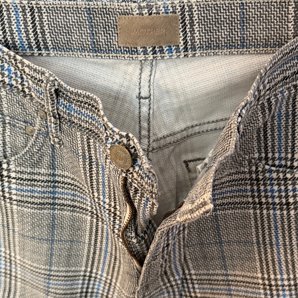 MOTHER Checkered Trousers in Blue and Gray